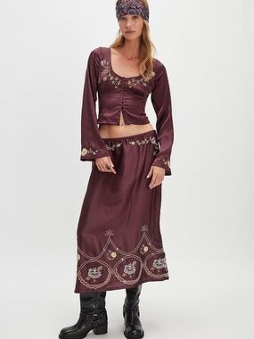 Free People  Autumn Bloom Midi Skirt